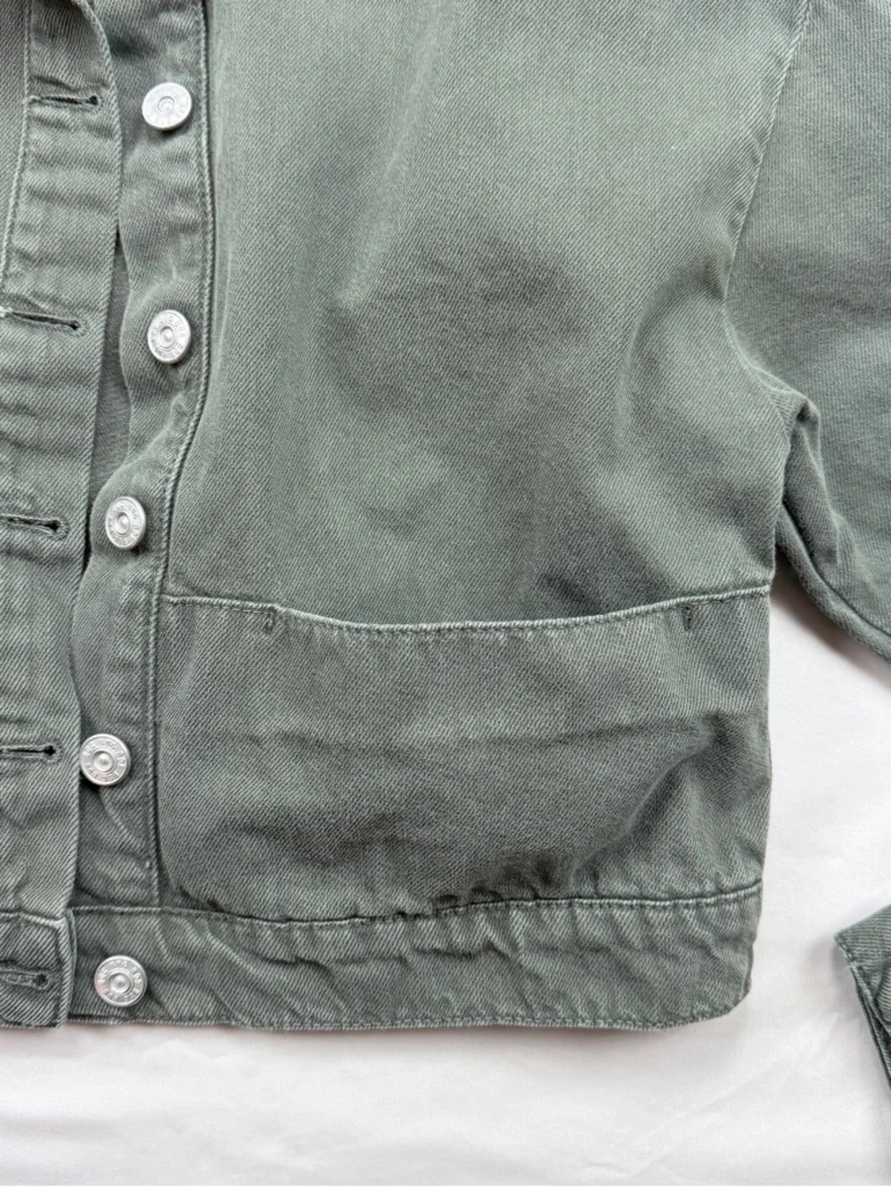 Urban Outfitters Olive Cropped Button-Front Jean Jacket